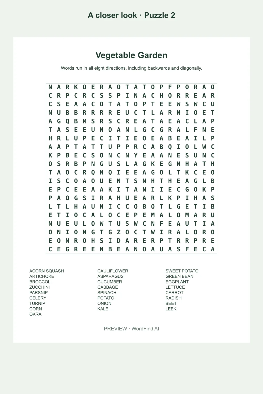 Puzzle 2 preview from 100 Hard Word Search Puzzles (Printable PDF)