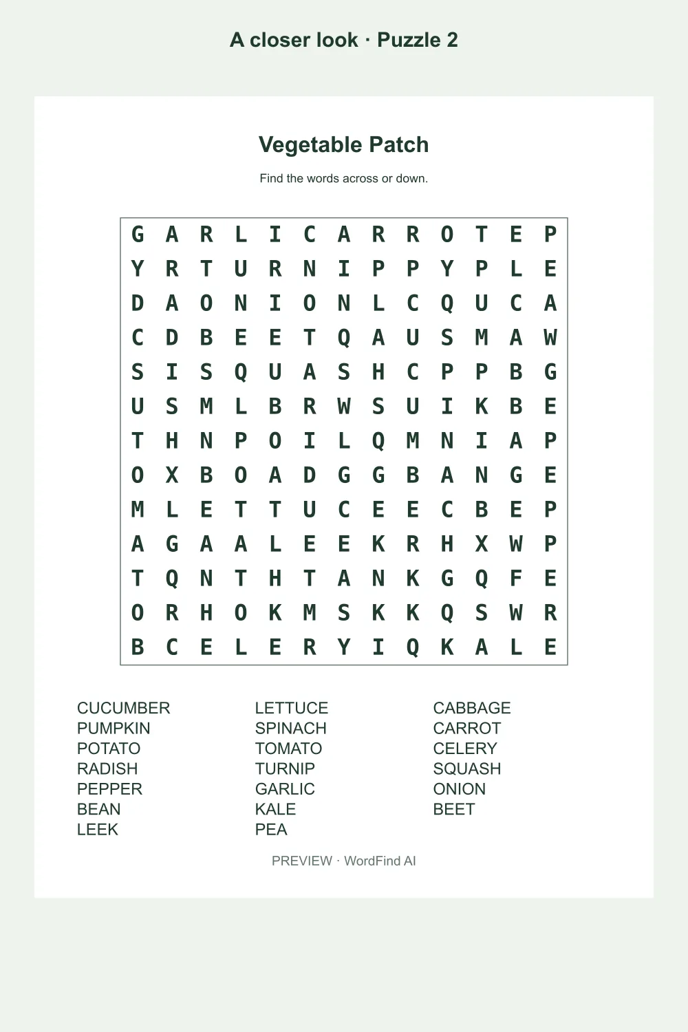 Puzzle 2 preview from Large Print Word Search for Seniors โ 50 Puzzles